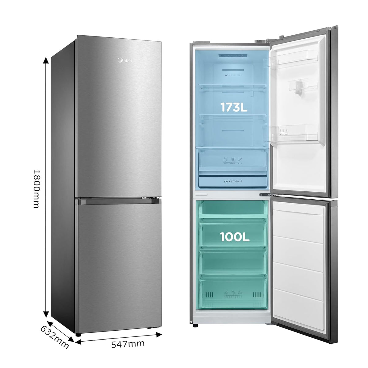 Freestanding Fridge Freezer 273L Stainless Steel