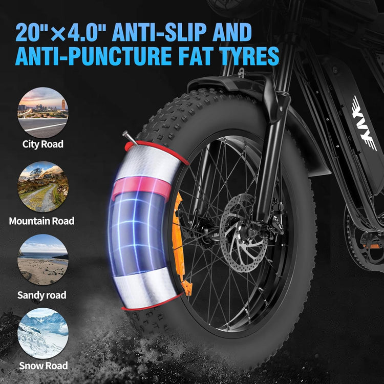 250W Fat Tyre Electric Bike for Adults, 48V 15.6Ah Removable Battery, Brushless Motor, Full Suspension & 7-Speed