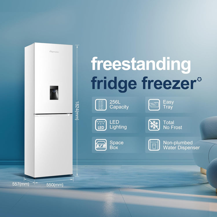 Freestanding Frost Free Fridge Freezer with Water Dispenser 256L White