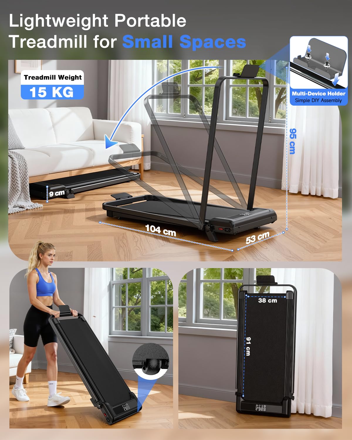 Foldable Walking Pad with 8% Incline and 3.0 HP Motor
