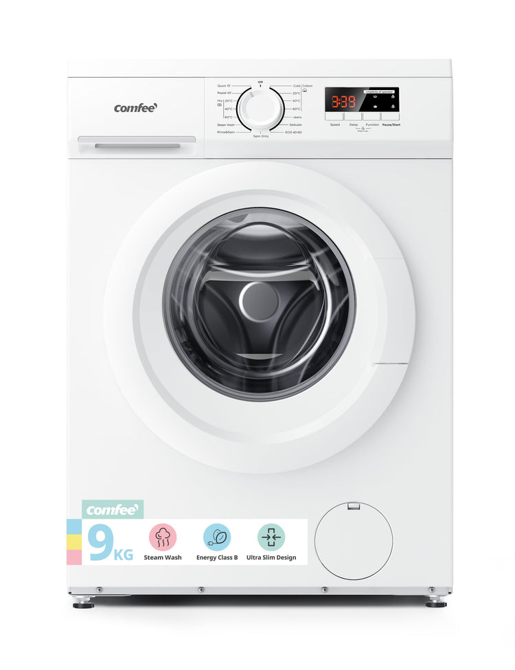 9kg Washing Machine with 1400 RPM Spin, Steam Wash & Inverter Motor - White