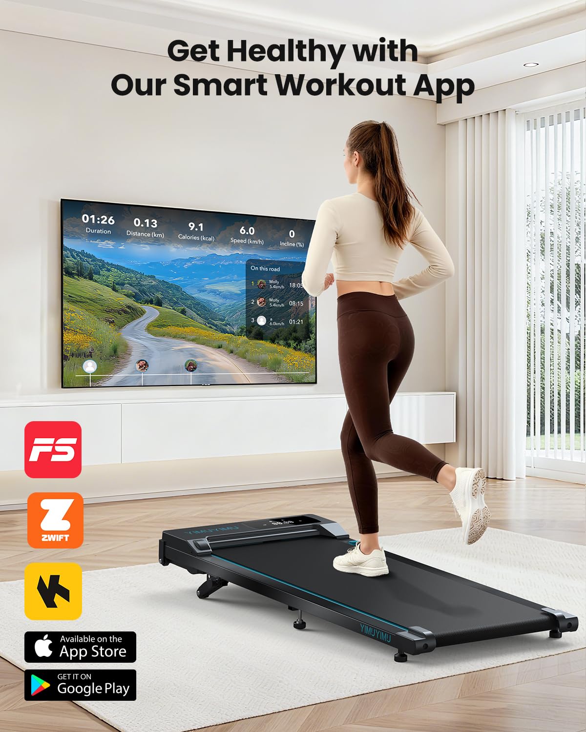 Portable Walking Pad with 8% Incline, App Control and 10 km/h Speed
