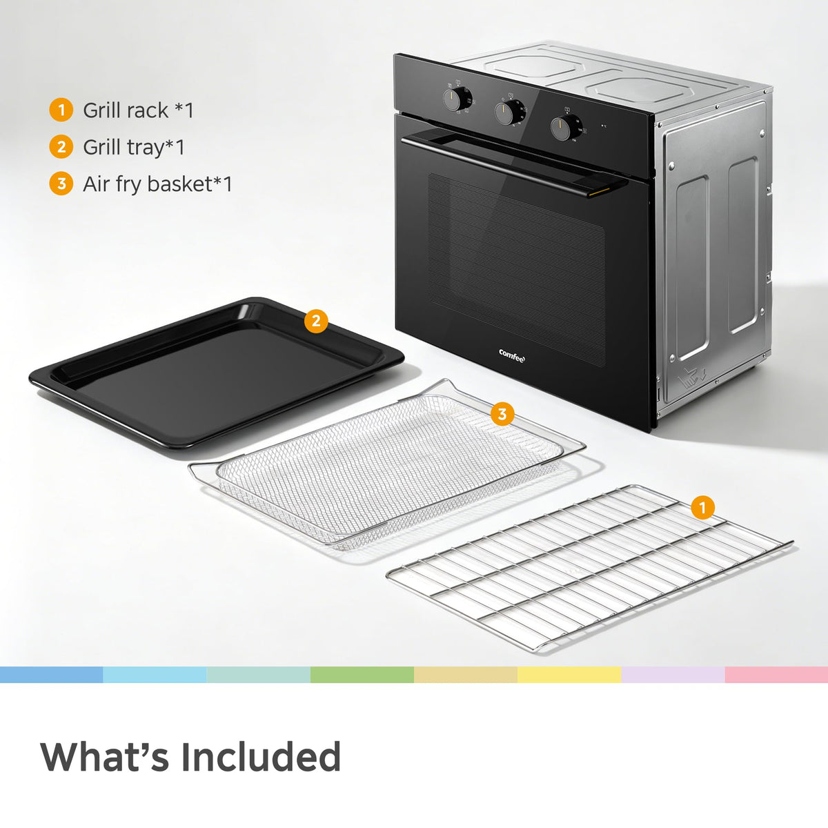 60L Built-In Electric Fan Oven with Air Fry, 8 Cooking Functions & Steam Cleaning - Black