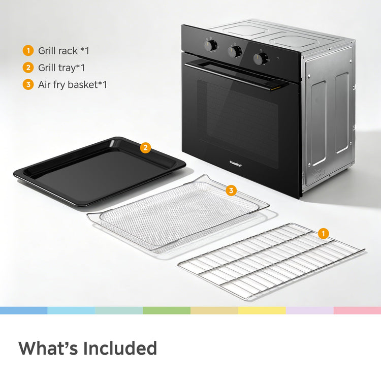 60L Built-In Electric Fan Oven with Air Fry, 8 Cooking Functions & Steam Cleaning - Black
