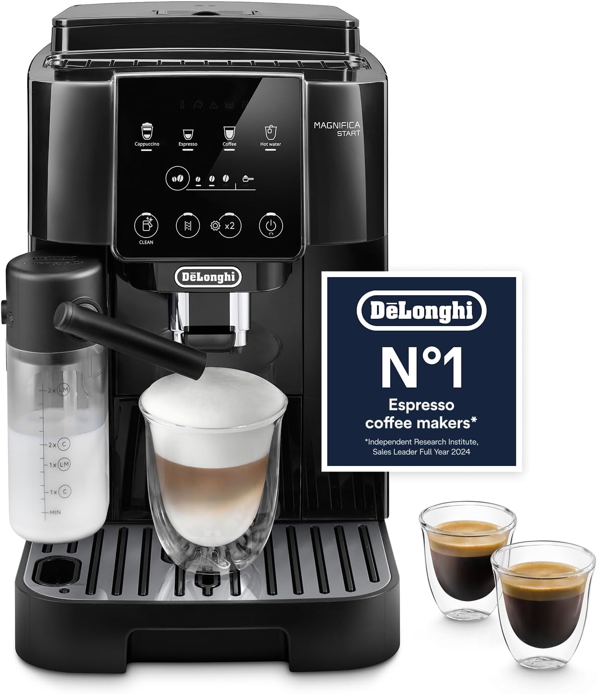 De'Longhi Magnifica ECAM222.20.B, Automatic Coffee Machine with Milk Nozzle, Bean to Cup Espresso Machine with 4 One-Touch Recipes, Soft-Touch Control Panel, 1450W, Black