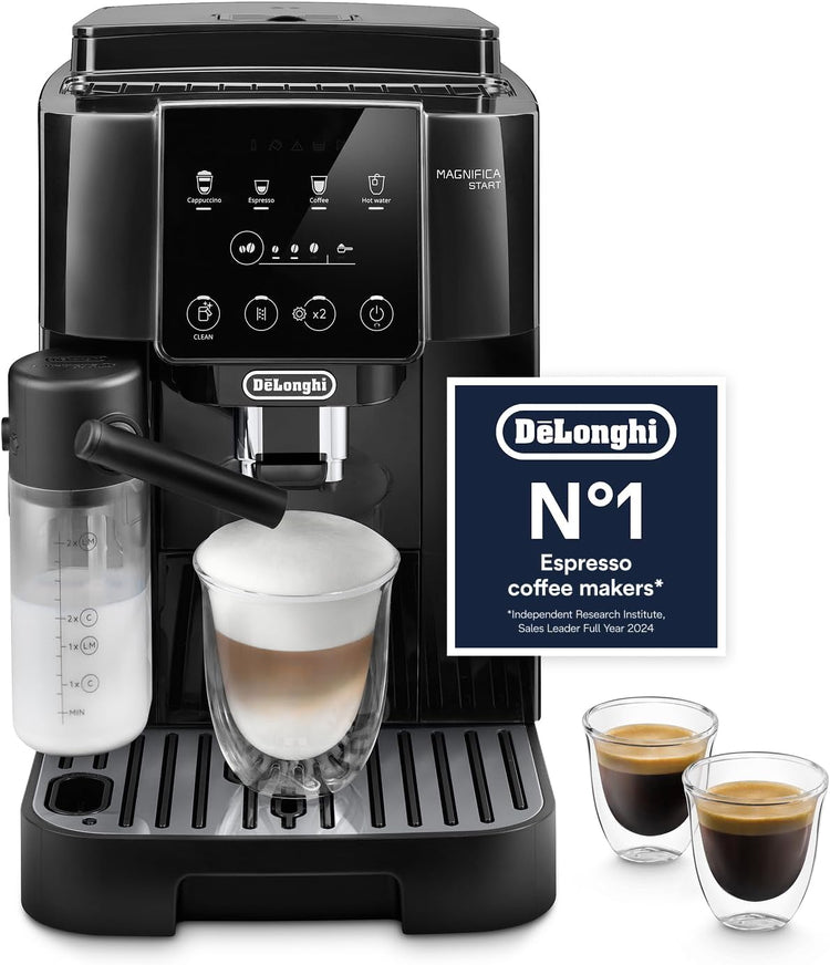 De'Longhi Magnifica ECAM222.20.B, Automatic Coffee Machine with Milk Nozzle, Bean to Cup Espresso Machine with 4 One-Touch Recipes, Soft-Touch Control Panel, 1450W, Black