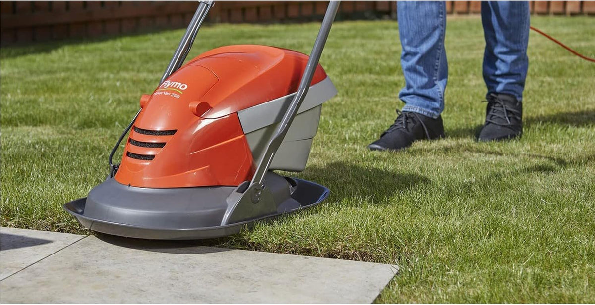 Flymo Hover Vac 250 Electric Lawn Mower 1400W – 25cm Hover Mower, 15L Grass Box, Lightweight, Orange/Grey