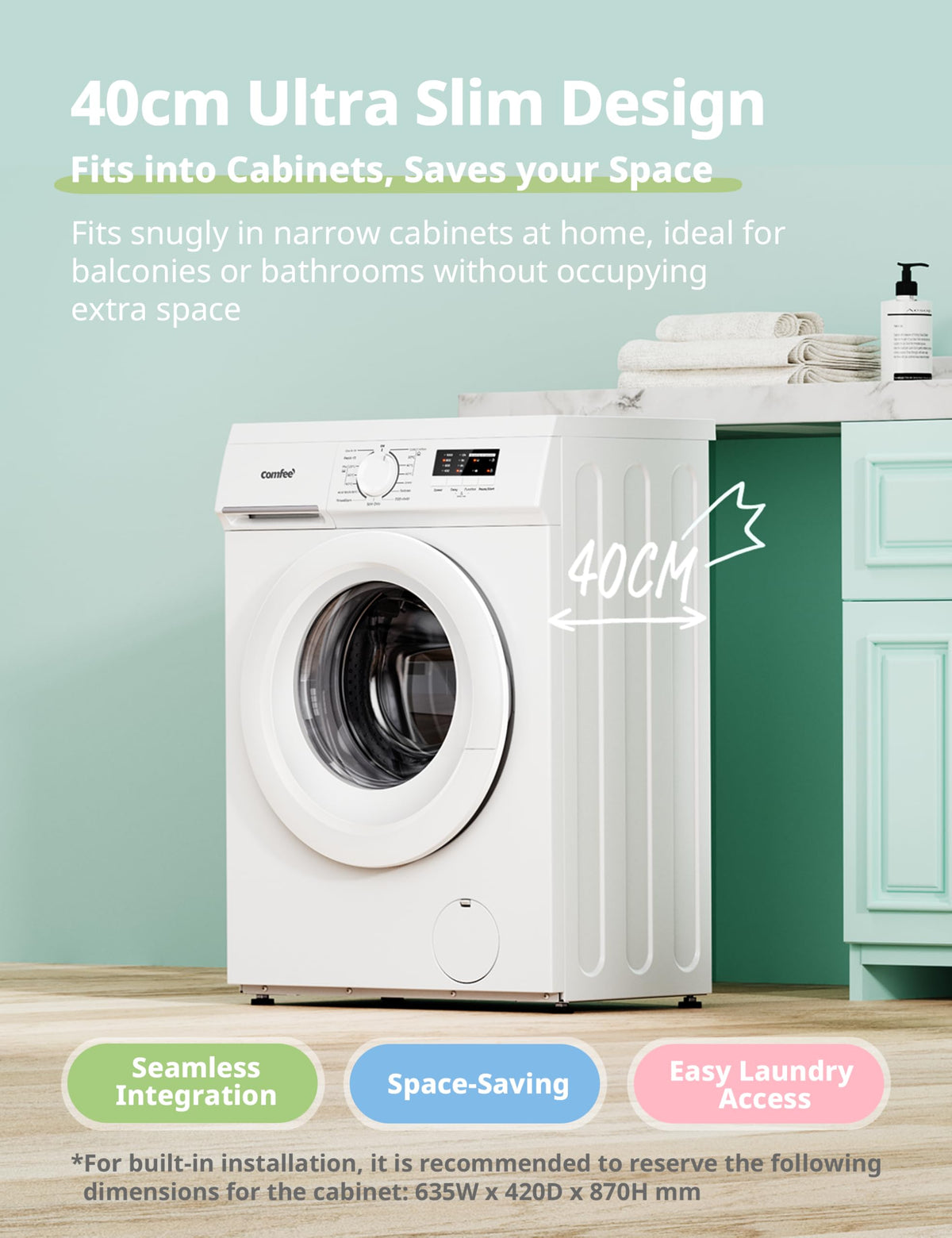 COMFEE' Freestanding Washing Machine,6KG Load,Heat Wash 90°C,Quick Wash,15 Washing Programs,White-CFE10EW60/W