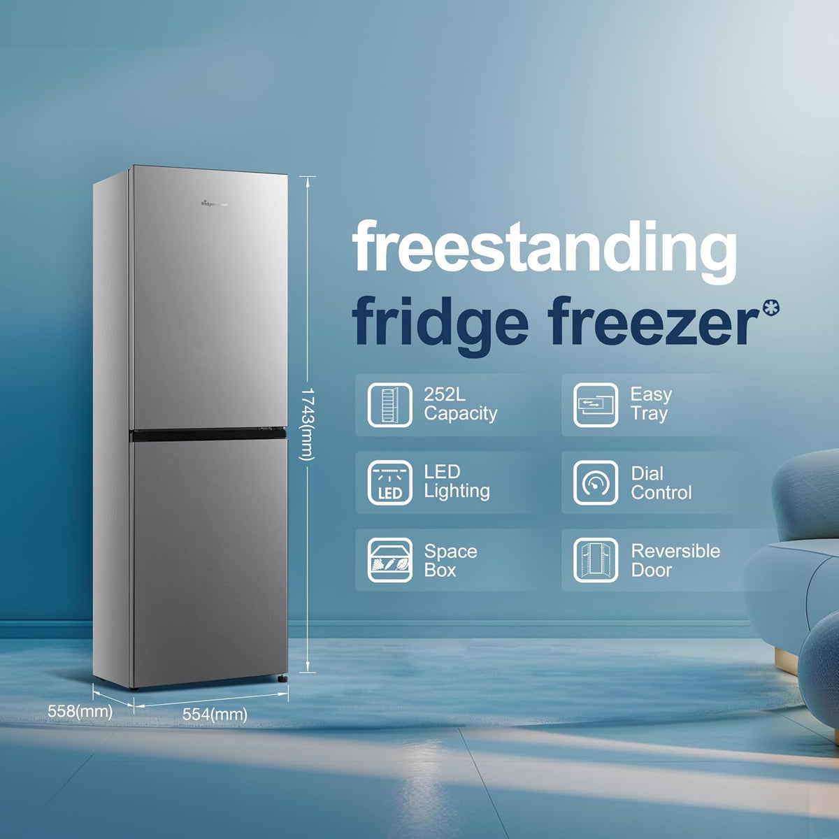Freestanding Fridge Freezer 252L Silver