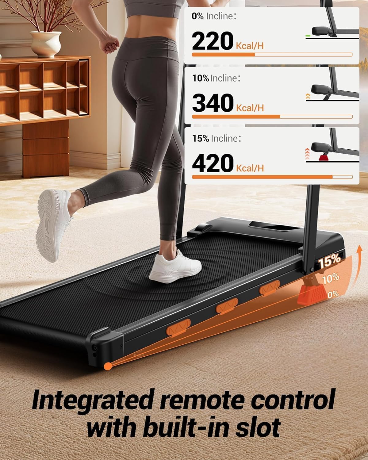 Foldable Walking Pad Treadmill with 15% Incline, 3.0HP Motor & Handle