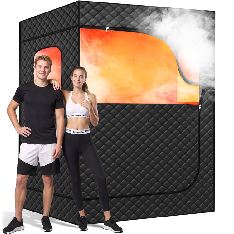 Manastin 2 Person Portable Steam Sauna Tent for Home, Black Rectangular Sauna, 9 Levels of Heat with Remote Control
