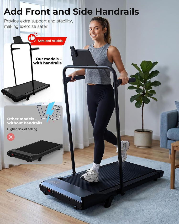 2.5HP Foldable Walking Pad Treadmill with 7% Incline, Handrail & App Control