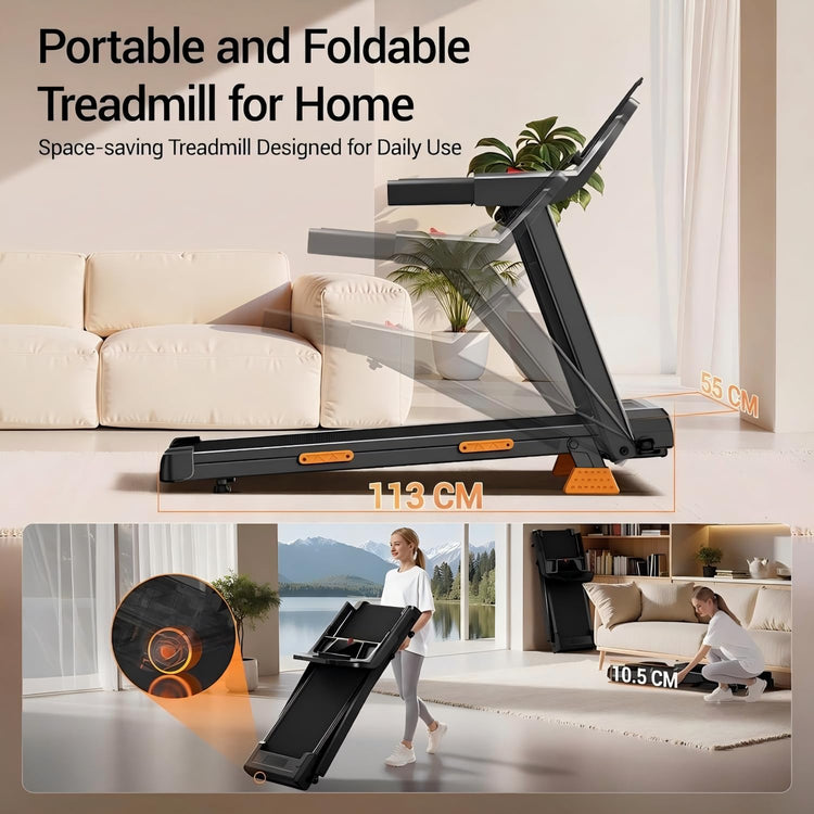 Foldable Treadmill with 15% Incline and 12 km/h Maximum Speed