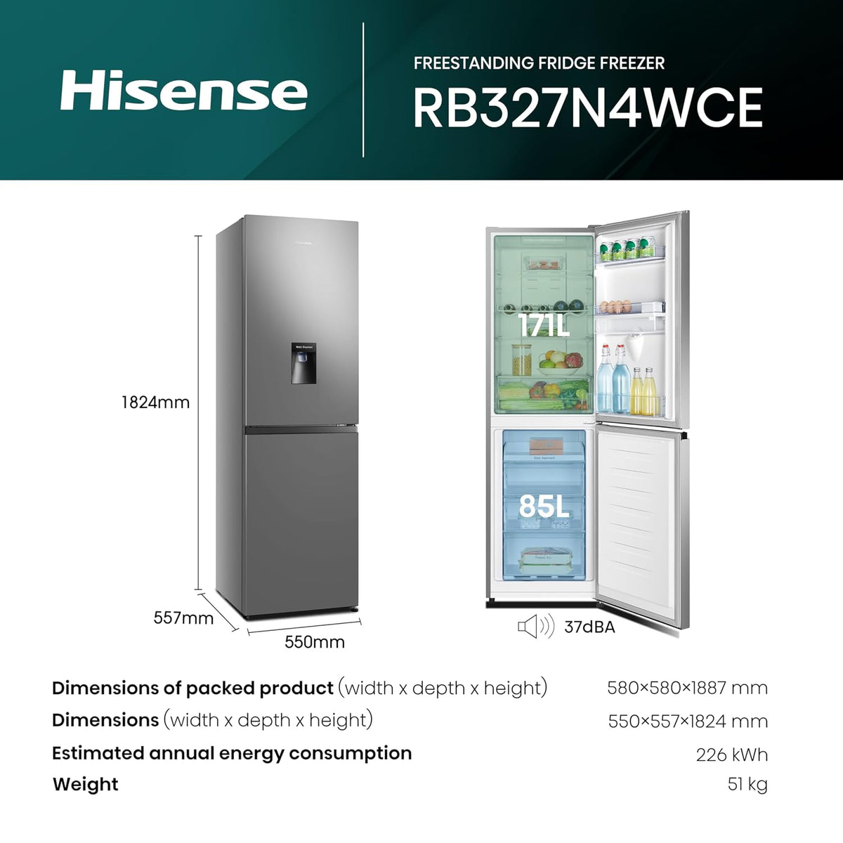Freestanding Fridge Freezer 256L Silver