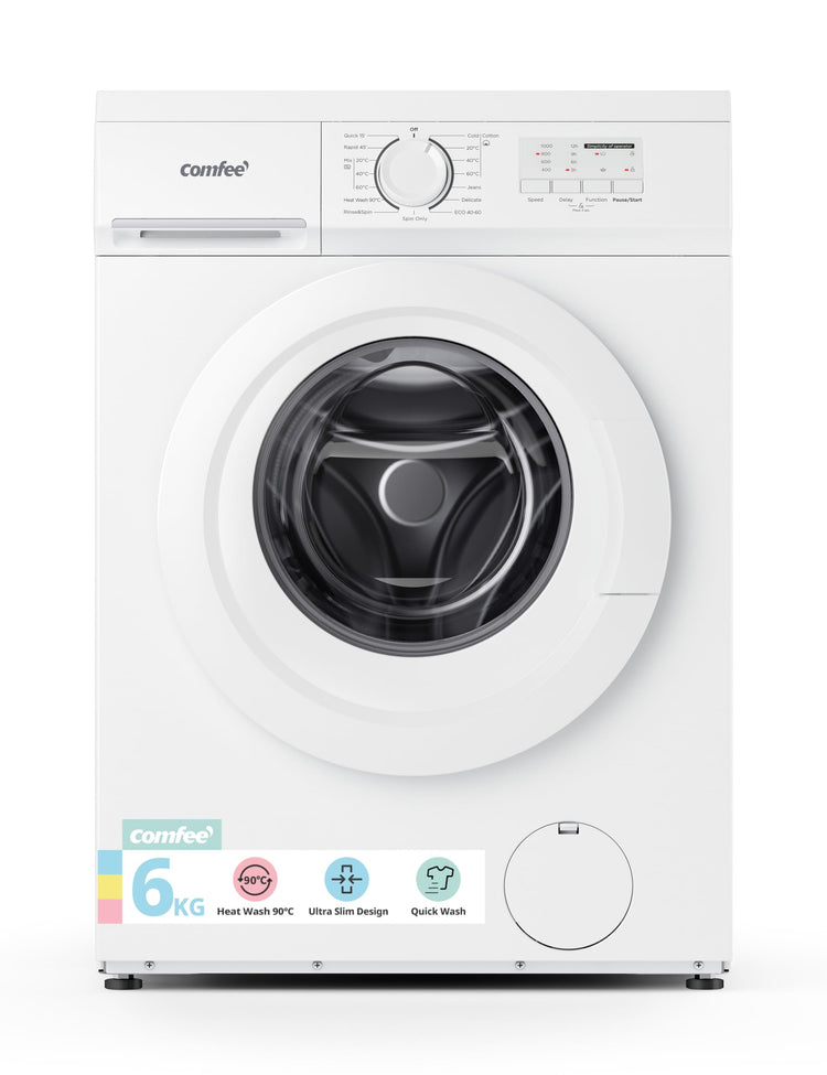 COMFEE' Freestanding Washing Machine,6KG Load,Heat Wash 90°C,Quick Wash,15 Washing Programs,White-CFE10EW60/W