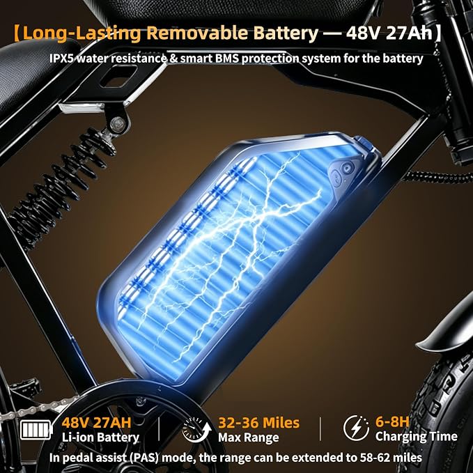 Electric Bike for Adults, 2500W Peak Motor, 48V 27AH Removable Battery