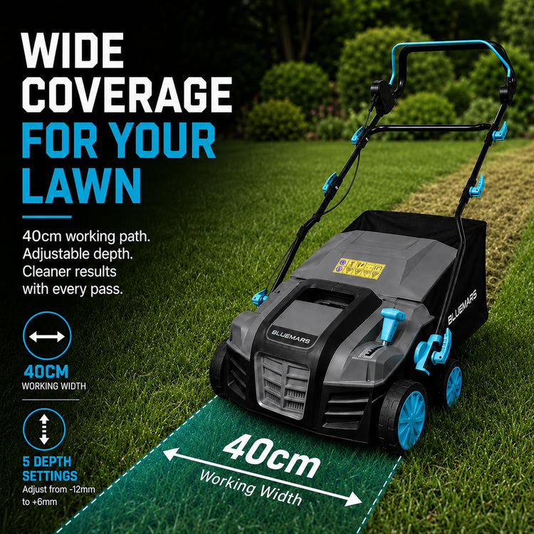 2000W Electric Lawn Scarifier & Aerator with 40cm Working Width & 55L Collection Box