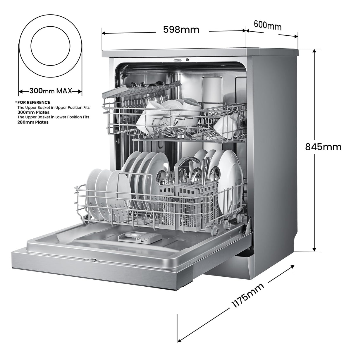 COMFEE' Freestanding Dishwasher FD1435E-X with 14 place settings, Full Size, Whisper Quiet 44dB