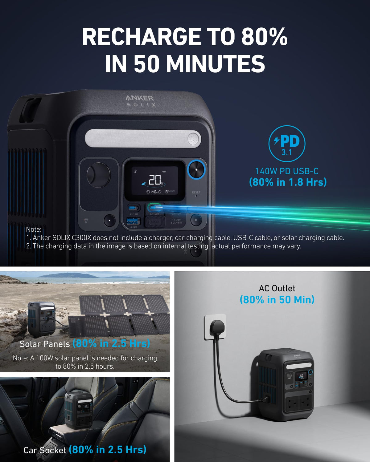 288WH 300W Portable Power Station - LiFePO4 Battery Solar Generator for Camping