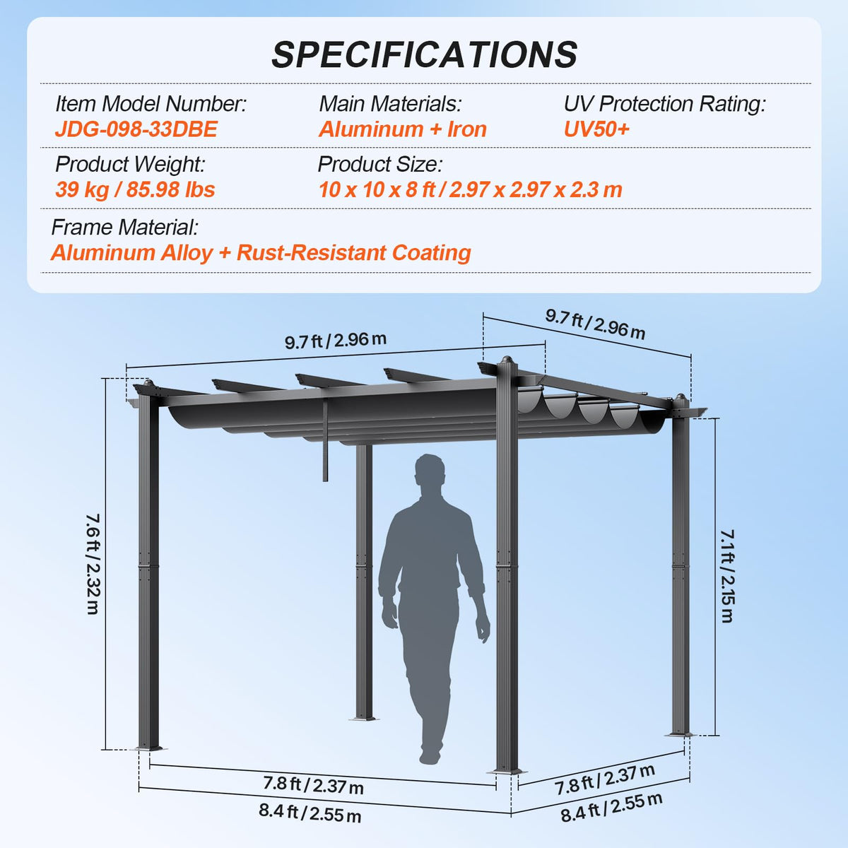VEVOR 10'x10' Outdoor Retractable Pergola with Canopy, Aluminum Pergola with Retractable Canopy, Modern Style, Sun Shade for Patios, Gardens, Decks