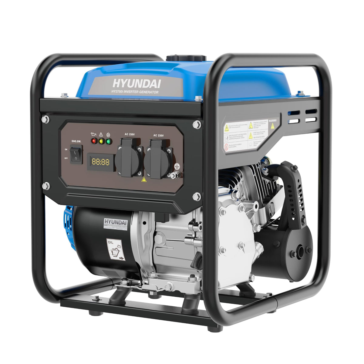 Hyundai 3.3kW / 3300W Petrol Open Frame Inverter Generator, Recoil Start, 3.0kW Continuous, 7.5L Long-Run Tank, Pure Sine Wave