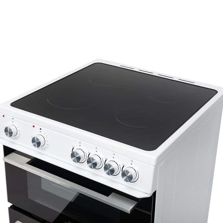 Freestanding Electric Cooker 68L Twin Cavity Ceramic Hob 4 Zones White