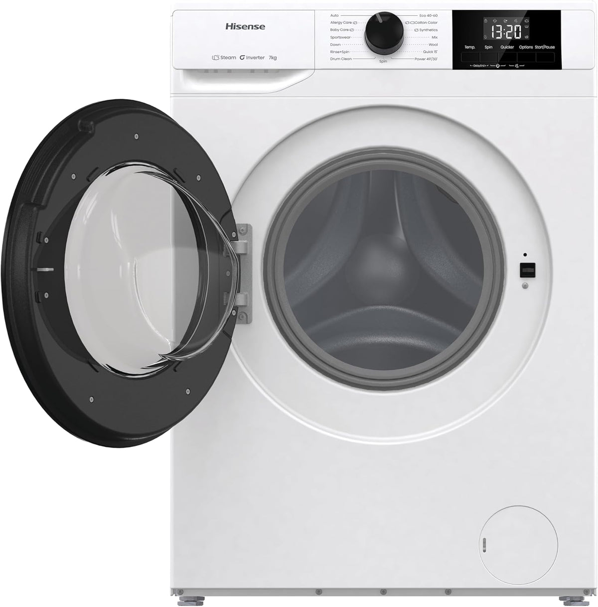 Hisense WF1G7021BW Freestanding 7 KG-Front Load Durable Inverter Washing Machine, Steam Wash-Quick Wash-15 Washing Programs-1200 RPM-White-Energy Rating B [Energy Class B]