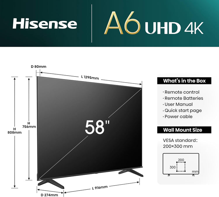 Hisense 58A6NTUK 58 Inch 4K Ultra HD Smart TV with Freely