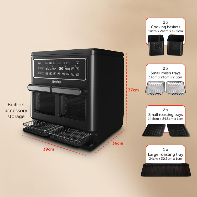 Breville Halo Flexi Air Fryer Digital Dual Air Fryer Oven 11L: Serves 10+ People FryBakeGrillRoast & Reheat 2400 W