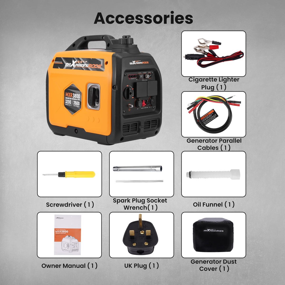maXpeedingrods 3500W Portable Inverter Generator Petrol Silent for Camping