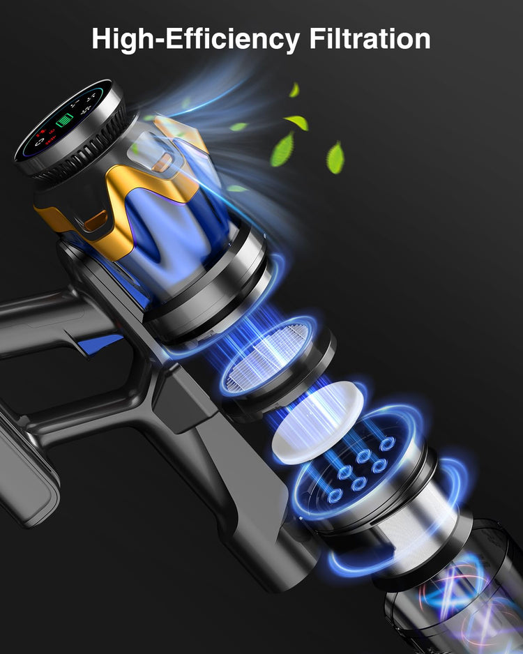 Bulelink 600W 50kPa 70Mins Cordless Vacuum Cleaner, 1.8L Self-Standing Anti-Tangle Vacuum cleaners for Home with OLED Touch Screen, Wall-Mounted Charging, for Pet Carpet Car Hardwood Floor