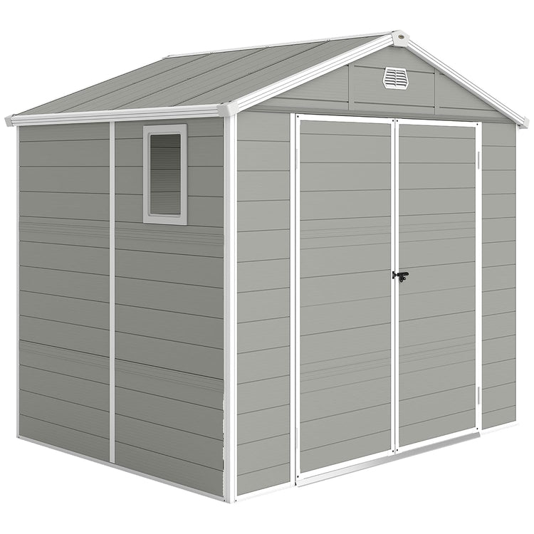 Plastic Garden Storage Shed 8 X 6 Ft Light Grey Aluminium Frame Lockable Door