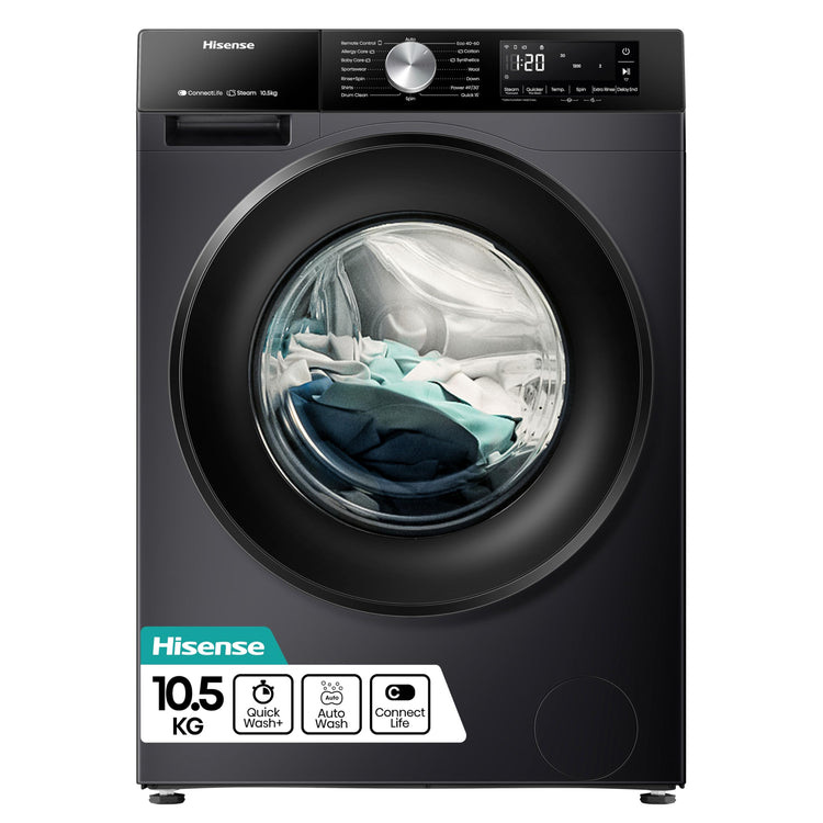 Hisense 1Q Series WF1Q1041BW Freestanding 10 KG Front Load Washing Durable Inverter Machine, Steam Wash, Quick Wash, 15 Washing Programs 1400 RPM White - Energy Rating A