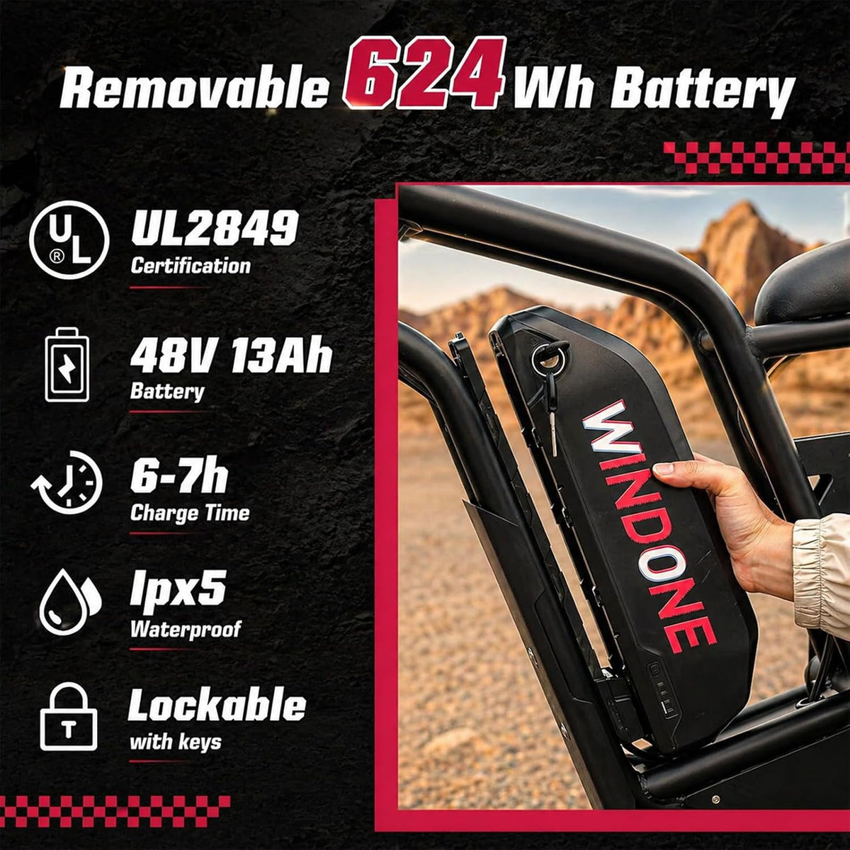 26-Inch Fat Tyre Electric Bike for Adults, 48V 13Ah Removable Battery, 1000W Peak Brushless Motor, Dual Suspension