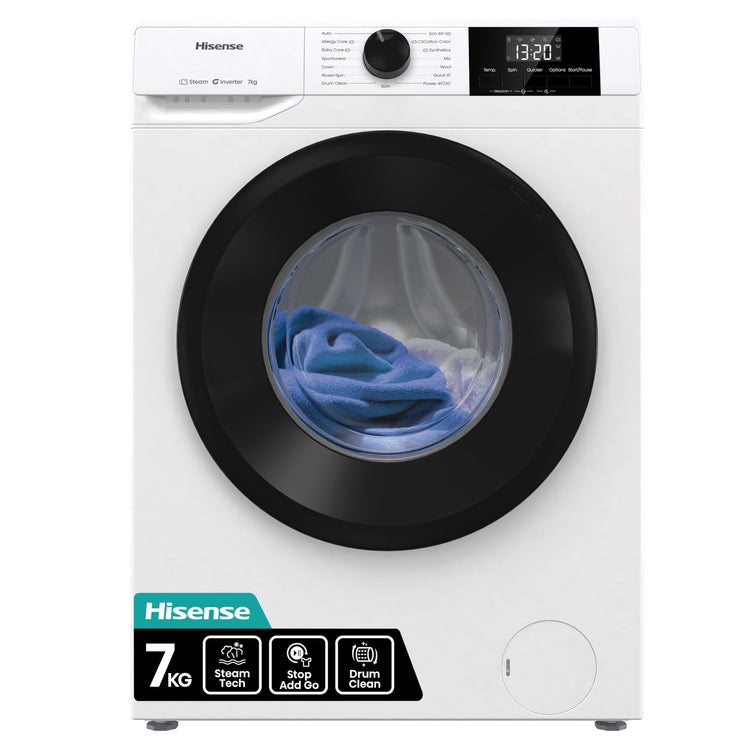 Hisense 1Q Series WF1Q1041BW Freestanding 10 KG Front Load Washing Durable Inverter Machine, Steam Wash, Quick Wash, 15 Washing Programs 1400 RPM White - Energy Rating A