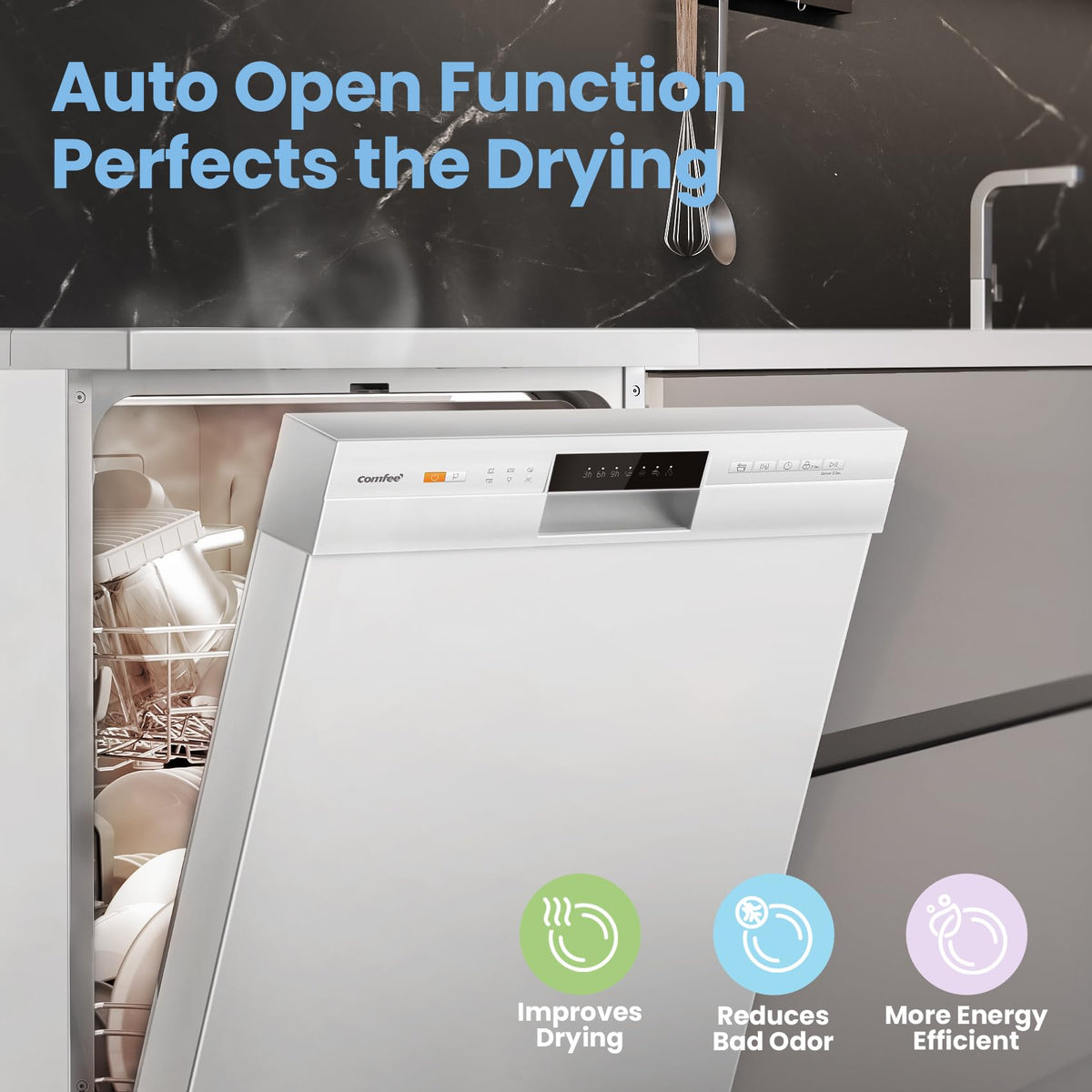 13 Place Setting Freestanding Dishwasher with 6 Programs & Auto Door Drying - White