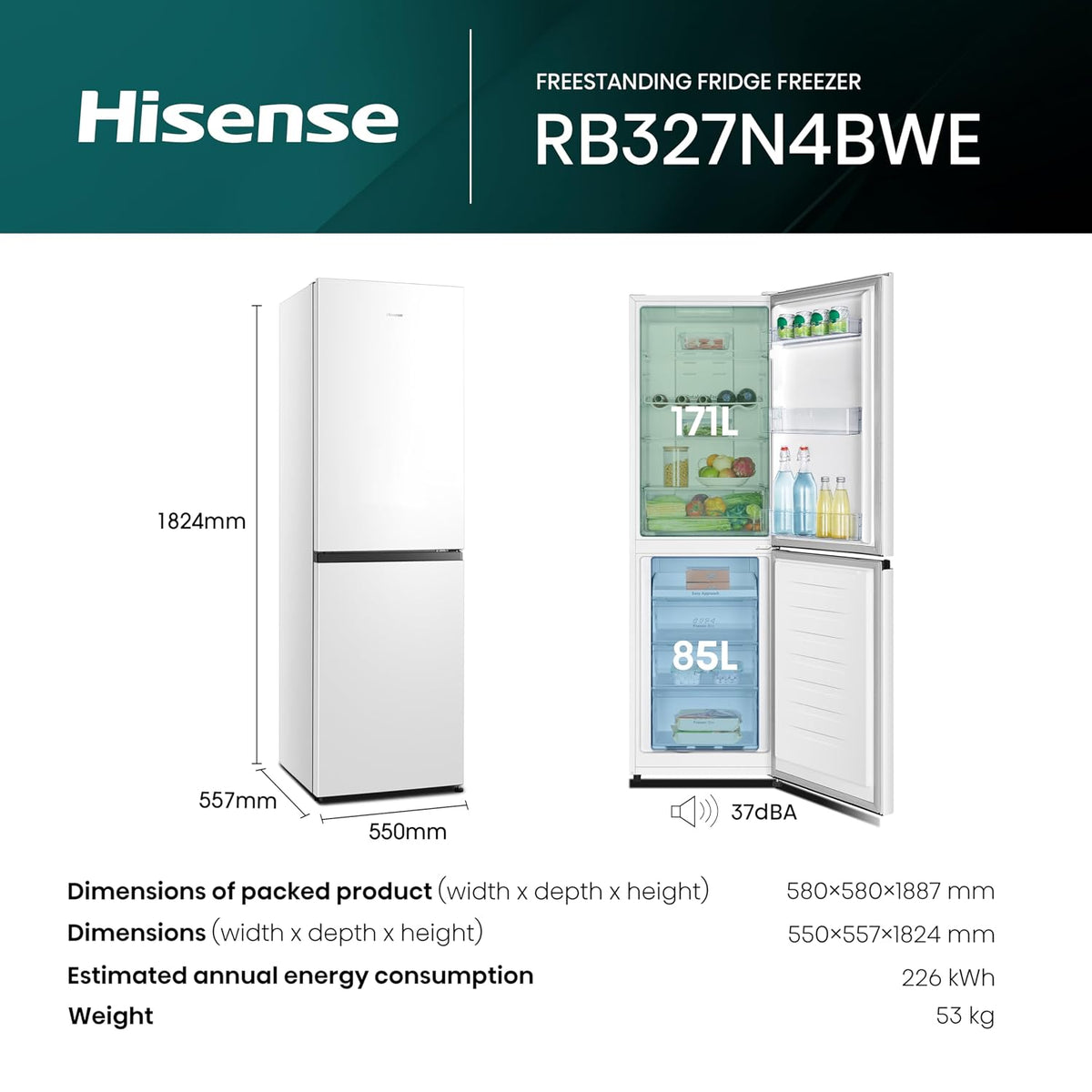 Freestanding Fridge Freezer 256L Frost Free White