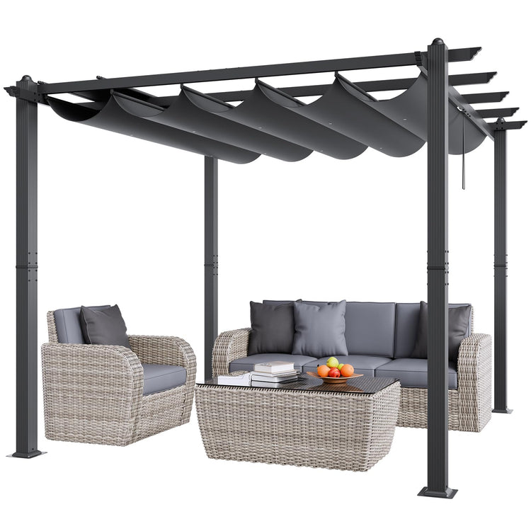 VEVOR 10'x10' Outdoor Retractable Pergola with Canopy, Aluminum Pergola with Retractable Canopy, Modern Style, Sun Shade for Patios, Gardens, Decks