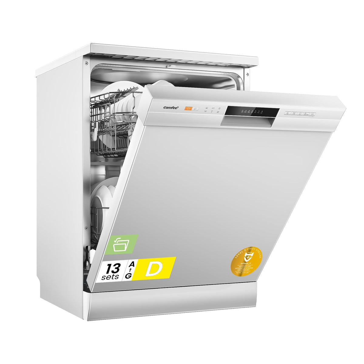 13 Place Setting Freestanding Dishwasher with 6 Programs & Auto Door Drying - White
