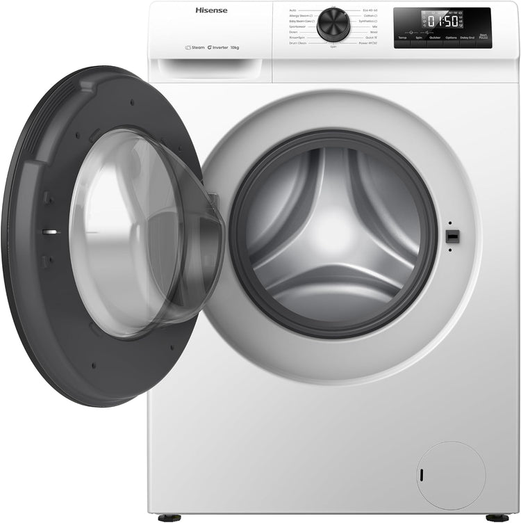 Hisense 1Q Series WF1Q1041BW Freestanding 10 KG Front Load Washing Durable Inverter Machine, Steam Wash, Quick Wash, 15 Washing Programs 1400 RPM White - Energy Rating A