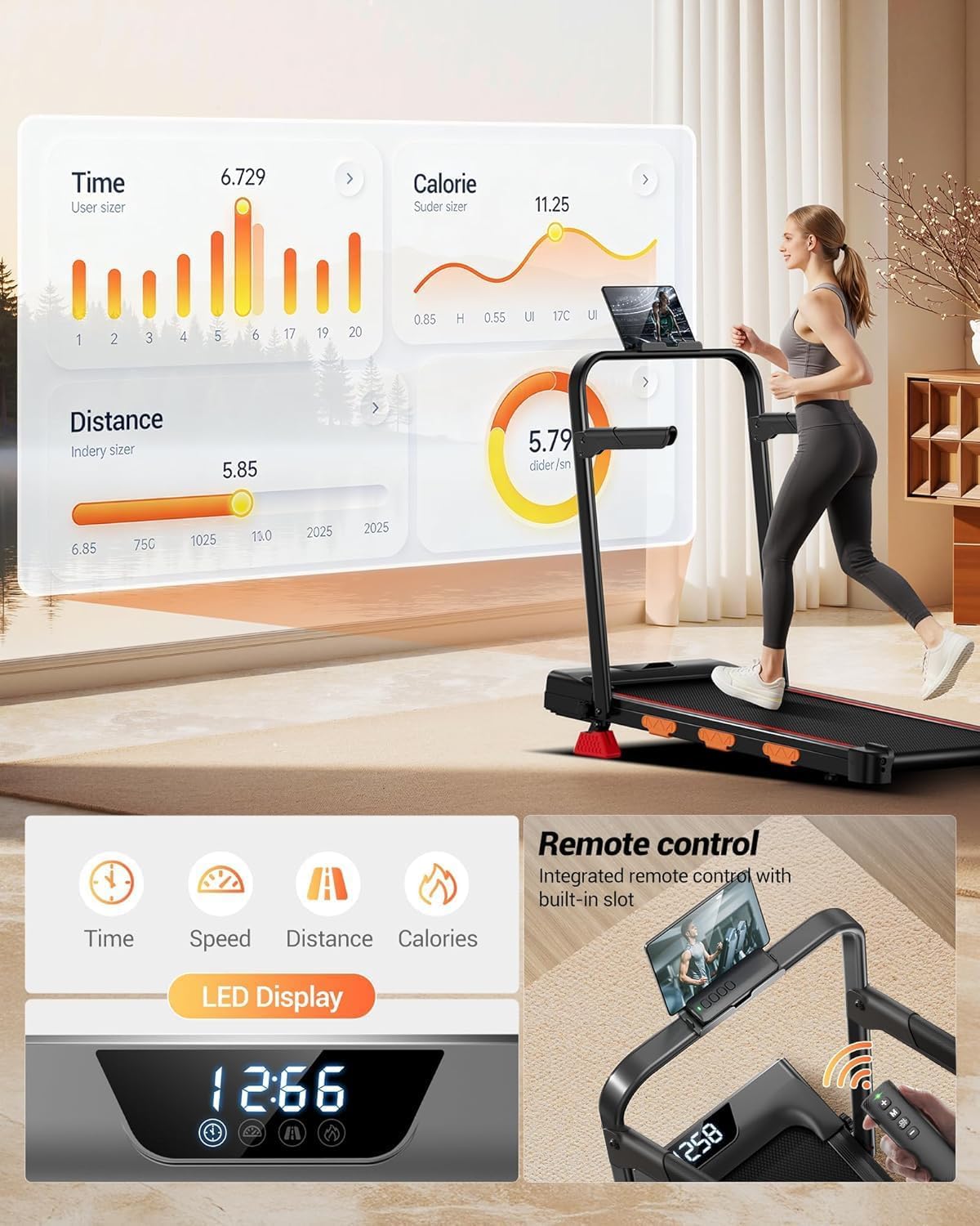 Foldable Walking Pad Treadmill with 15% Incline, 3.0HP Motor & Handle