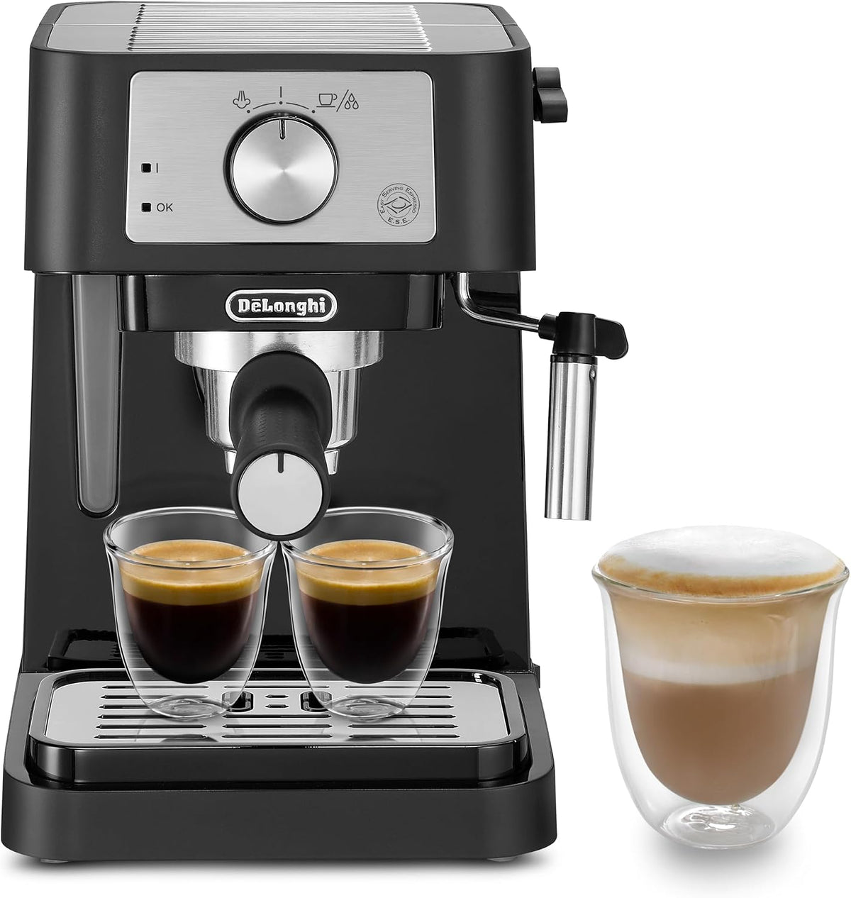 De'Longhi Classic EM450.M, Manual Coffee Machine with Steam Wand, Barista Pump Espresso Machine, Cappuccino Nozzle, Double Wall Filter Basket, 15bar, Fit Mug Up to 13cm, Stainless Steel/Metal