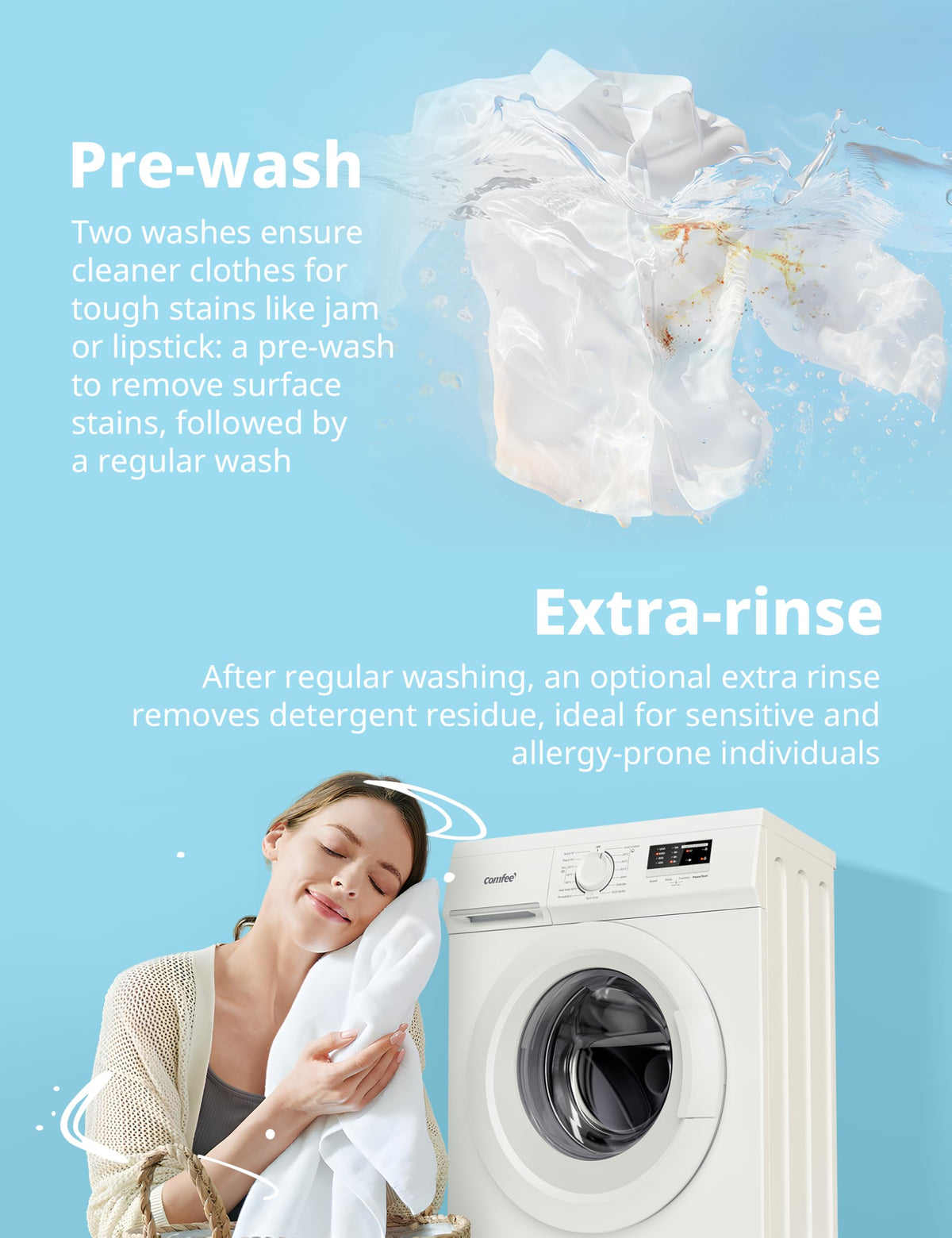 COMFEE' Freestanding Washing Machine,6KG Load,Heat Wash 90°C,Quick Wash,15 Washing Programs,White-CFE10EW60/W