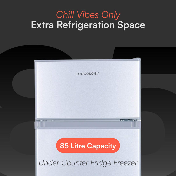 Cookology UCFF87SL 47cm Freestanding under counter Small Fridge Freezer in Silver