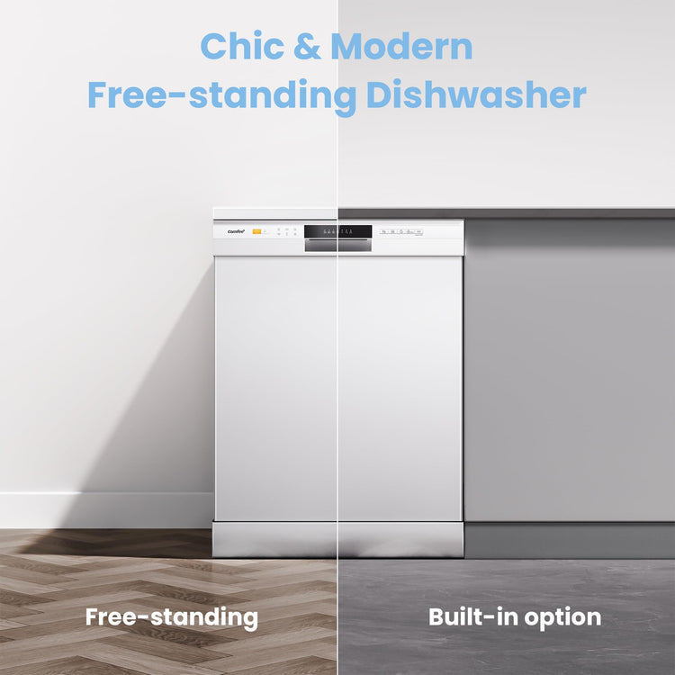 13 Place Setting Freestanding Dishwasher with 6 Programs & Auto Door Drying - White