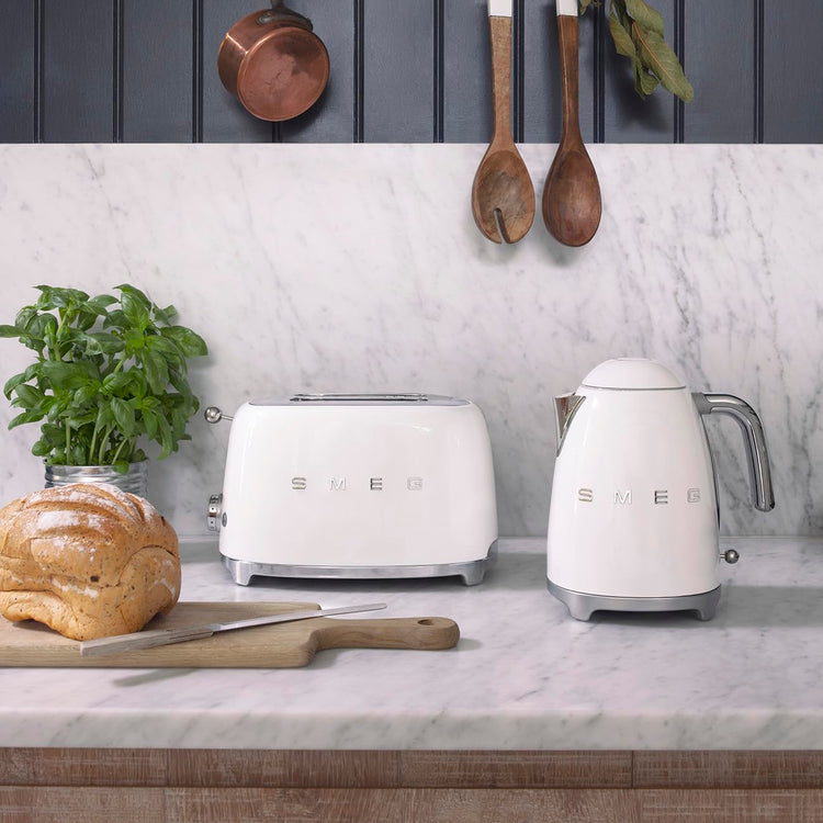 Smeg KLF03WHUK 1.7Ltr - 3kw Kettle and TSF01WHUK 2 Slice Toaster Set in White