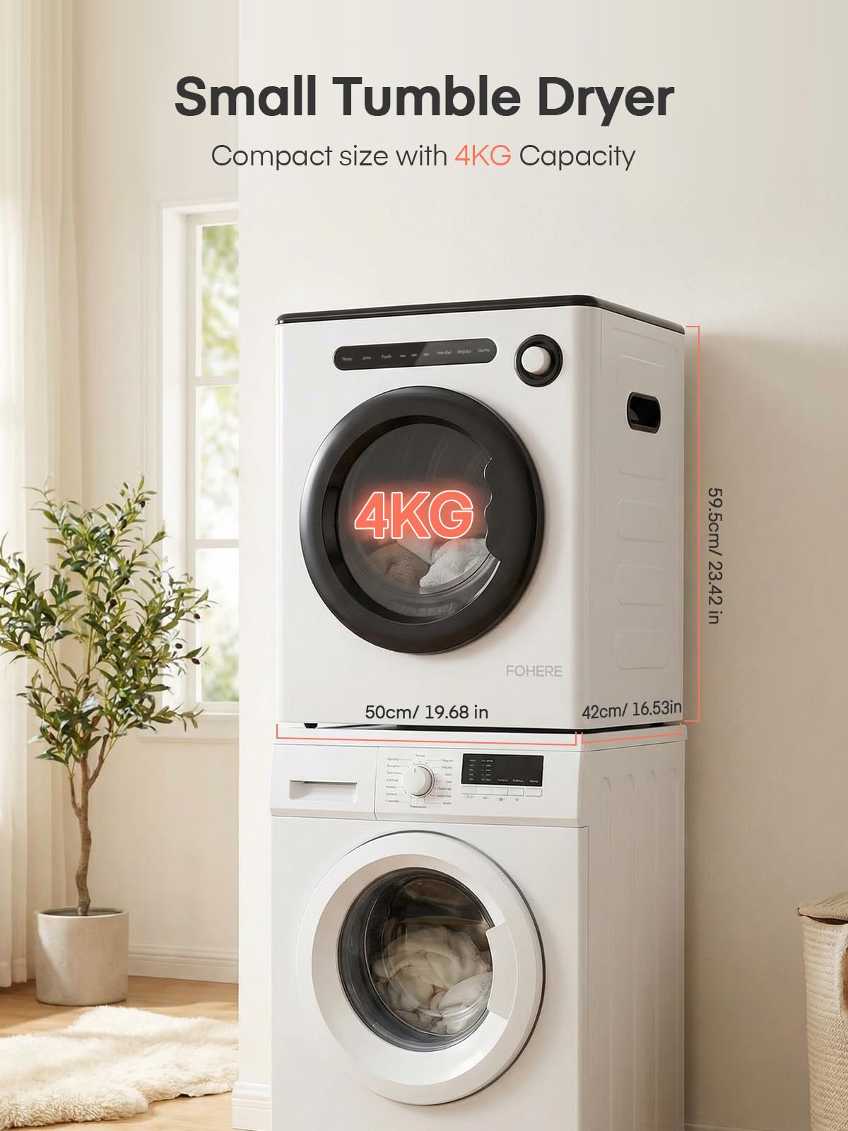 4kg Compact Vented Tumble Dryer with 5 Drying Modes, Sensor Dry & Timer - White