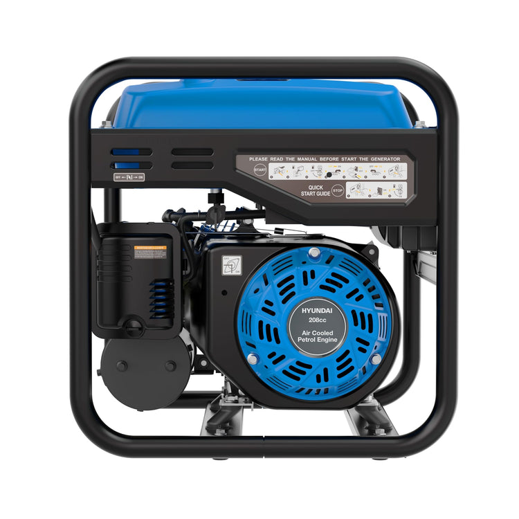Hyundai 3.3kW / 3300W Petrol Open Frame Inverter Generator, Recoil Start, 3.0kW Continuous, 7.5L Long-Run Tank, Pure Sine Wave