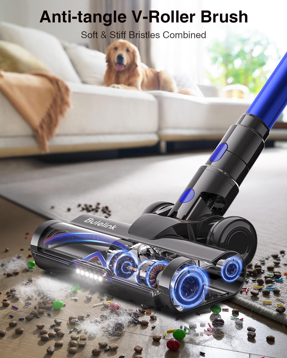 Bulelink 600W 50kPa 70Mins Cordless Vacuum Cleaner, 1.8L Self-Standing Anti-Tangle Vacuum cleaners for Home with OLED Touch Screen, Wall-Mounted Charging, for Pet Carpet Car Hardwood Floor