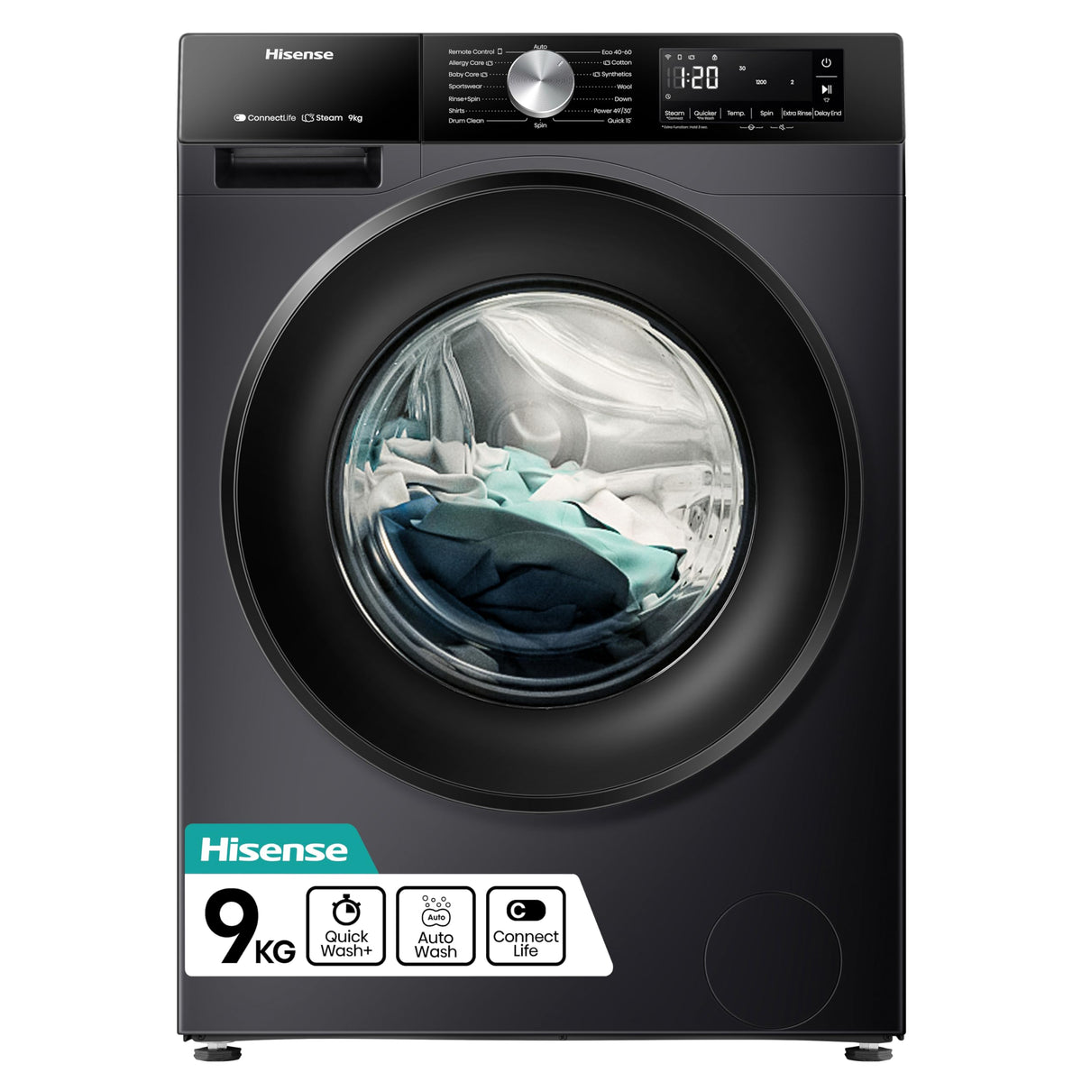 Hisense 1Q Series WF1Q1041BW Freestanding 10 KG Front Load Washing Durable Inverter Machine, Steam Wash, Quick Wash, 15 Washing Programs 1400 RPM White - Energy Rating A
